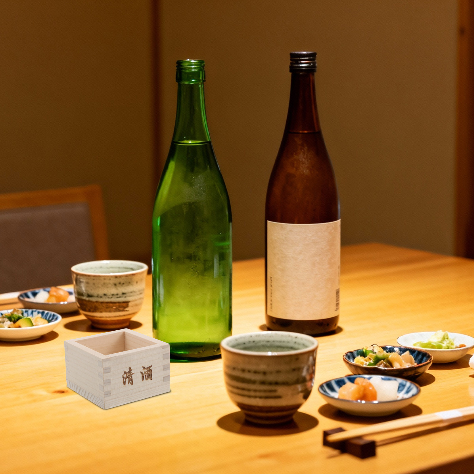 Home Bar Set - 2-teiliges japanisches Sake-Masu-Box-Set aus Holz, traditionelles