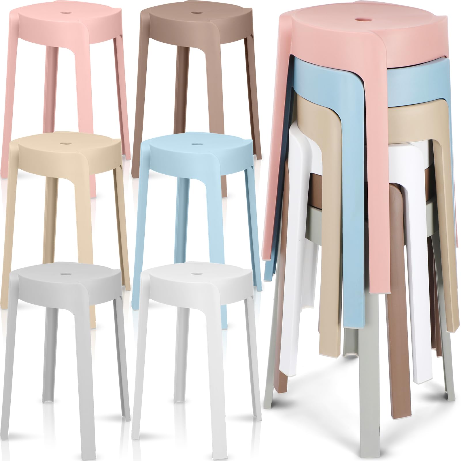 Home Bar Seating - 1/6er-Pack Stapelbare Kunststoffhocker, 18 Zoll, Tragbare