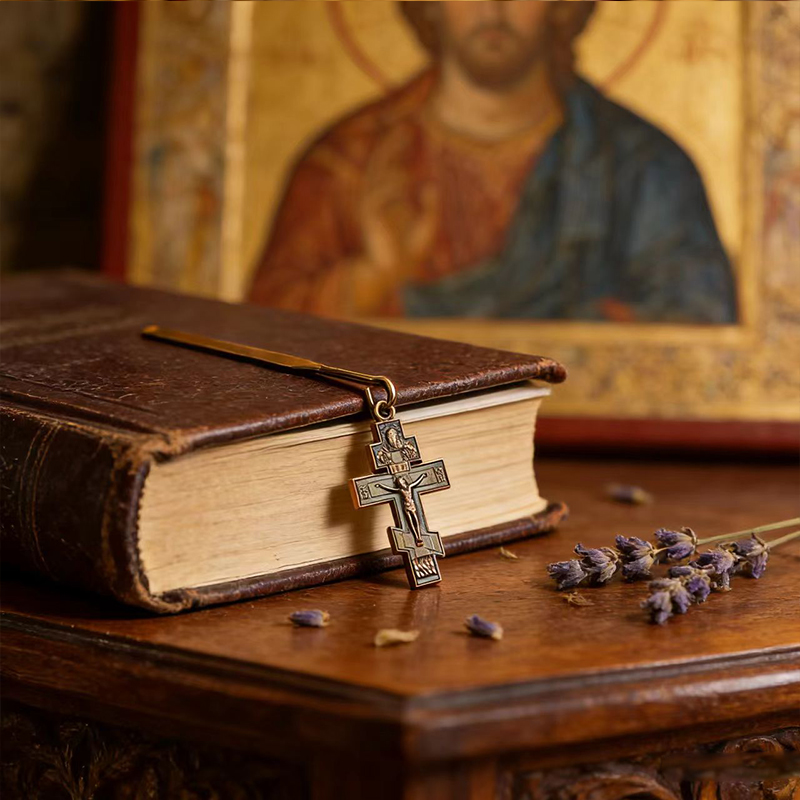 Home Bar Setup - Neues 2026 Orthodoxes Drei-Stangen-Kreuz Lesezeichen-Set Gold